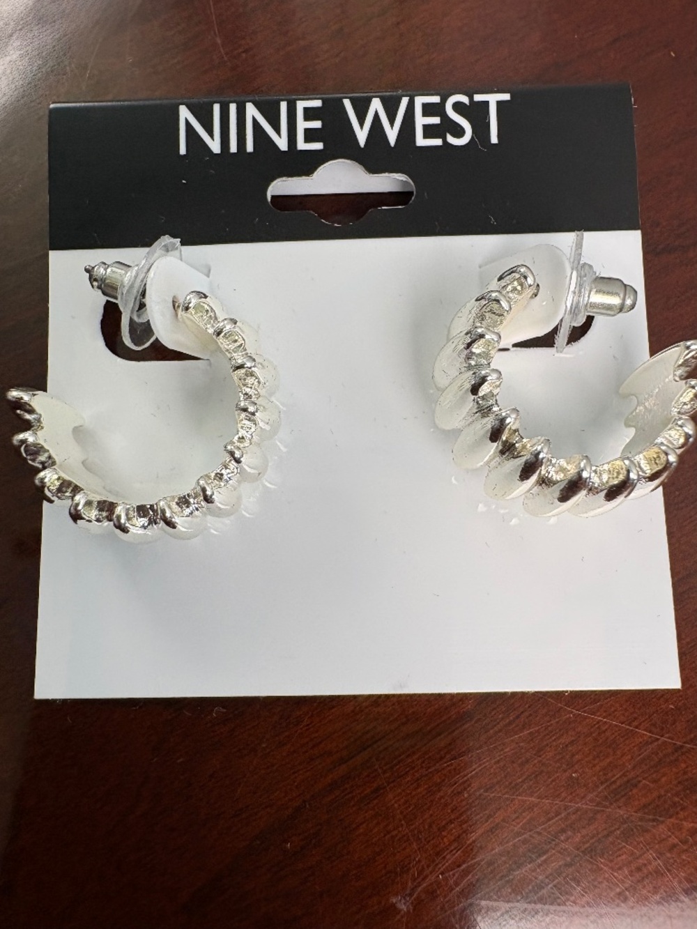 Nine West Silver Tone Ridged Hoop Earrings